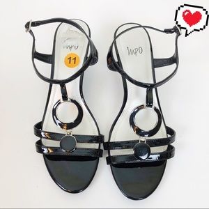 Impo Black Wedge Sandals Size 11 E176